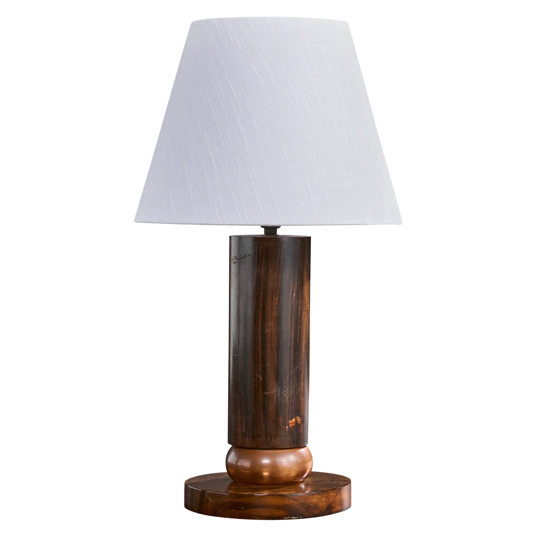 Designer français, lampe de table, Wood, cuivre, France, années 1930 en vente