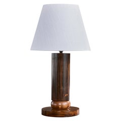 French Designer, Table Lamp, Wood, Copper, France, 1930s