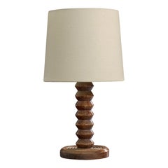 French Designer, Table Lamp, Wood, Fabric, 1950s