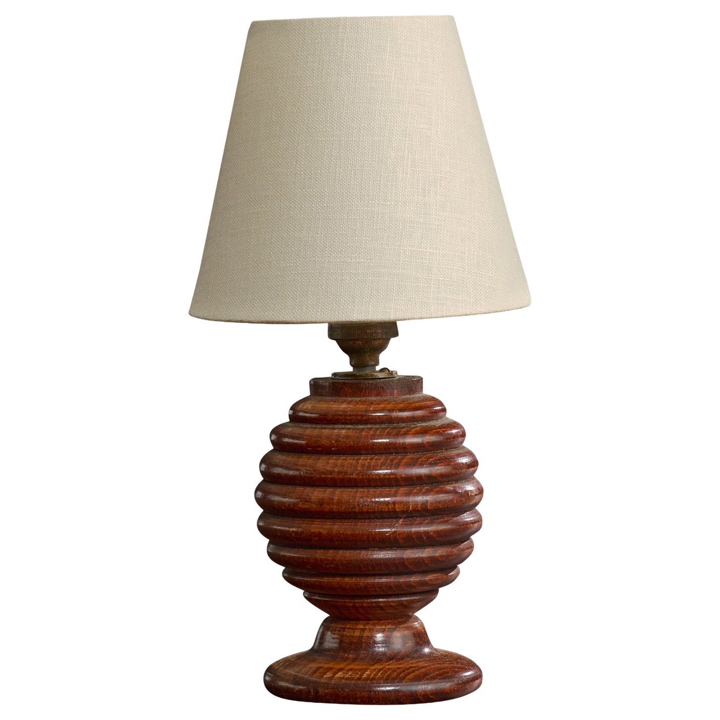 French Designer, Table Lamp, Wood, Fabric, France, 1940s For Sale
