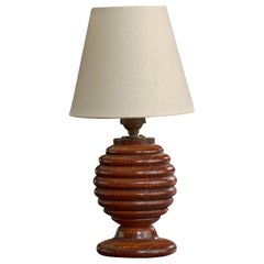 French Designer, Table Lamp, Wood, Fabric, France, 1940s