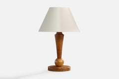 French Designer, Table Lamp, Wood, Fabric, France, 1950s