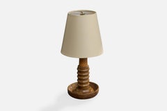 French Designer, Table Lamp, Wood, Fabric, France, 1950s