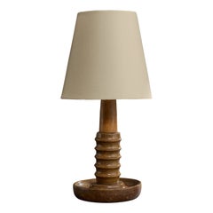 French Designer, Table Lamp, Wood, Fabric, France, 1950s