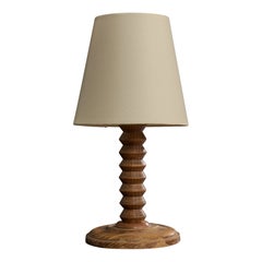 French Designer, Table Lamp, Wood, Fabric, France, 1950s