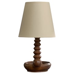 French Designer, Table Lamp, Wood, Fabric, France, 1950s