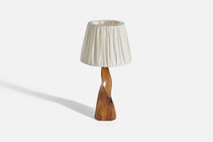 French Designer, Table Lamp, Wood, Fabric, France, 1970s