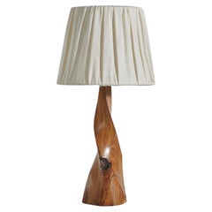 French Designer, Table Lamp, Wood, Fabric, France, 1970s