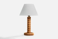 French Designer, Table Lamp, Wood, France, 1950s