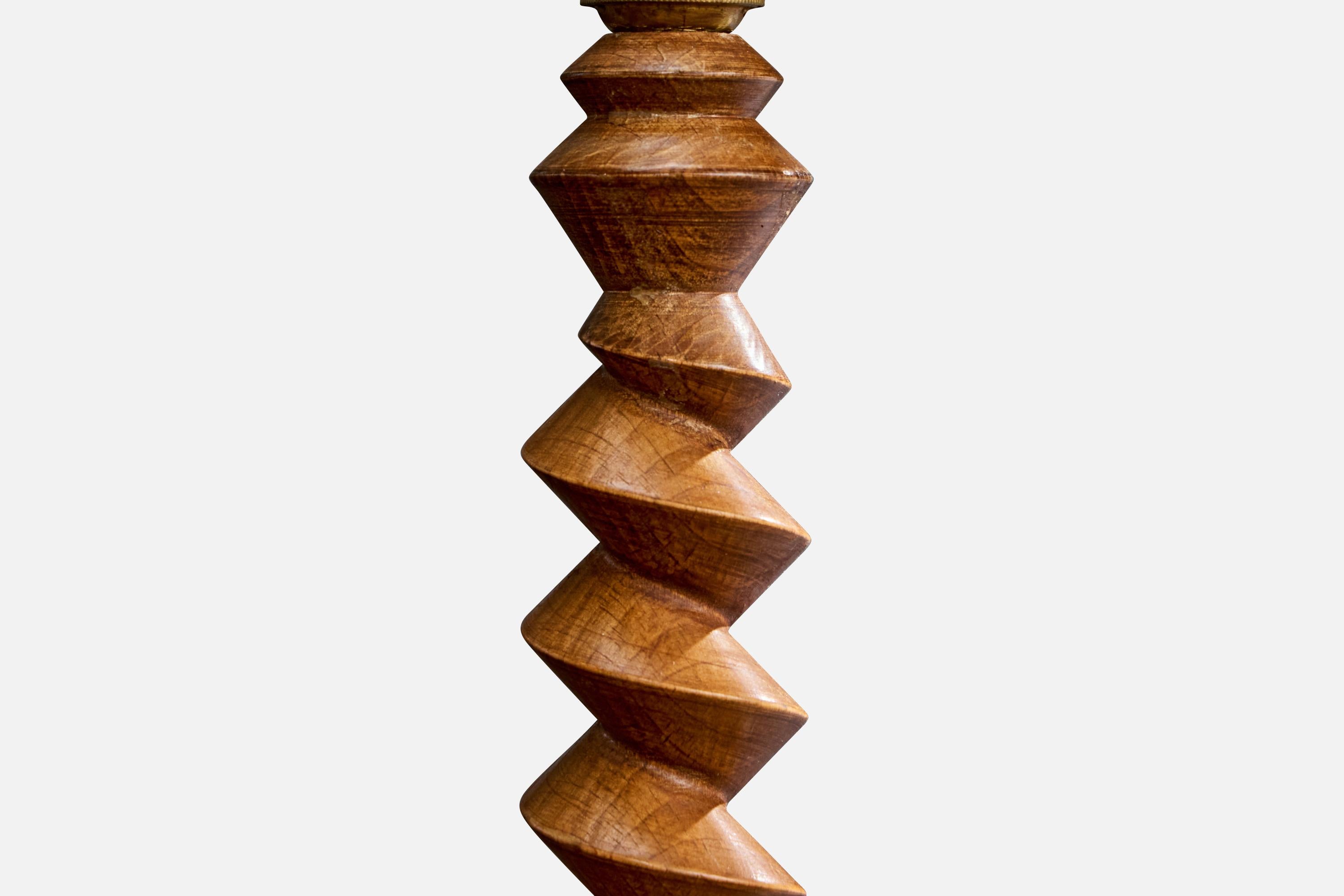 Französischer Designer, Tischlampe, Holz, Frankreich, 1960er Jahre (Mitte des 20. Jahrhunderts) im Angebot