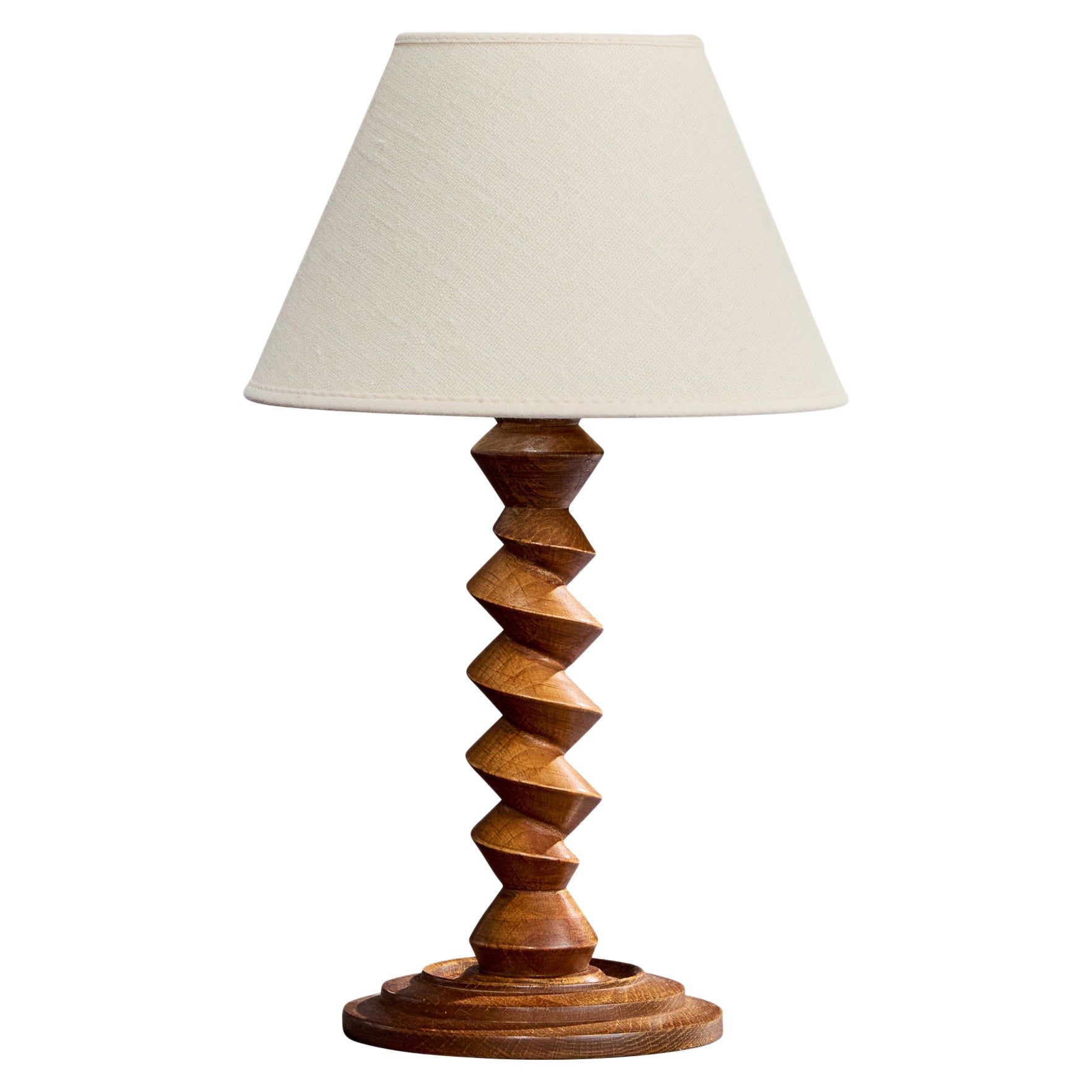 Französischer Designer, Tischlampe, Holz, Frankreich, 1960er Jahre
