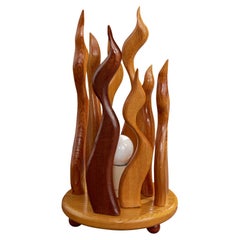 French Designer, Table Lamp, Wood, France, 1970s