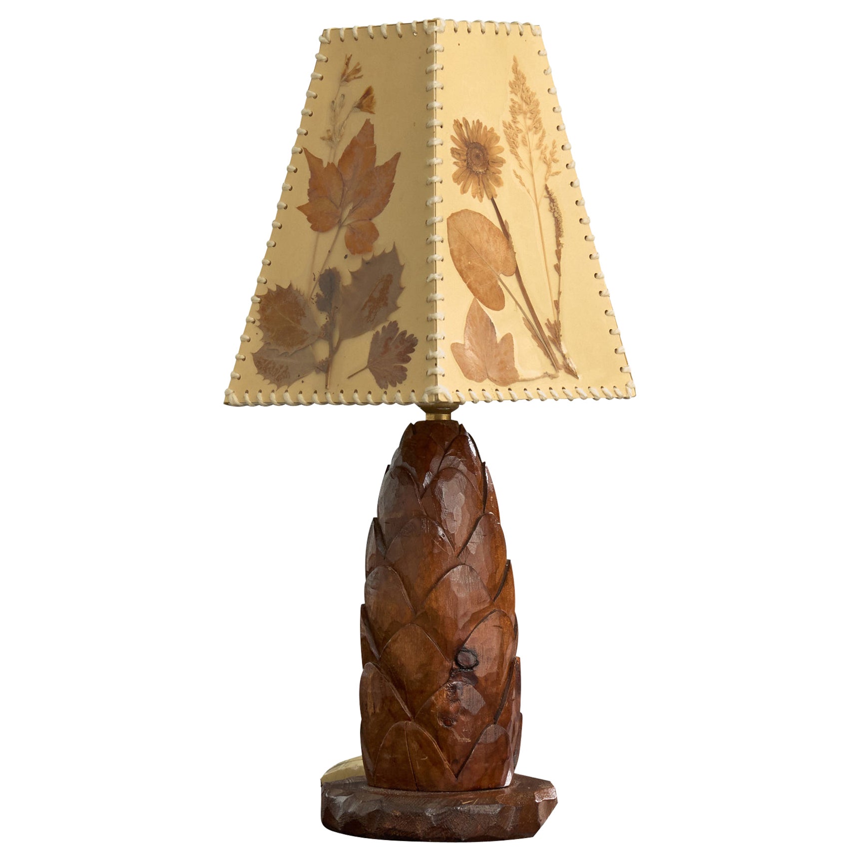 French Designer, Table Lamp, Wood, Parchment, France, 1950s For Sale
