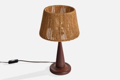 French Designer, Table Lamp, Wood, Rope, France, 1970s