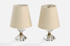 French Designer, Table Lamps, Acrylic, Brass, Fabric, France, 1950s