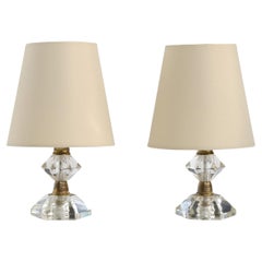 French Designer, Table Lamps, Acrylic, Brass, Fabric, France, 1950s