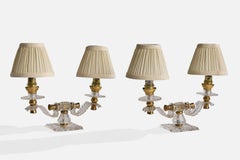 Designer francese, lampade da tavolo, ottone, acrilico, tessuto, Francia, anni ’60