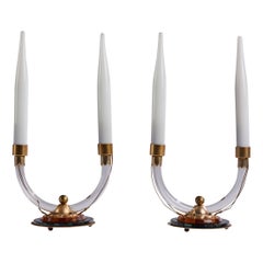 Designer français, lampes de table, laiton, acrylique, verre, France, années 1950