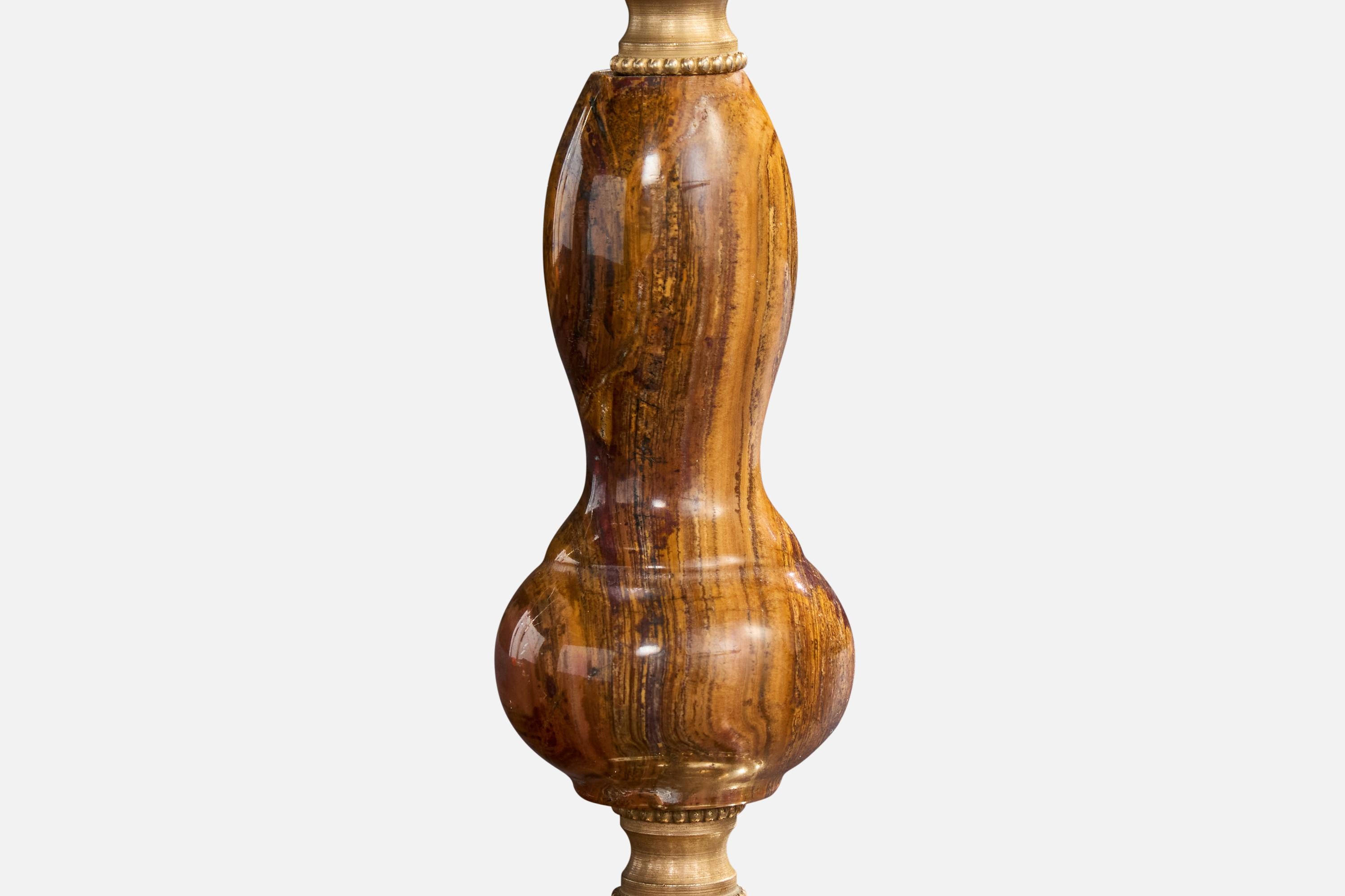 Laiton Designer français, lampes de table, laiton, albâtre, tissu, France, années 1930 en vente