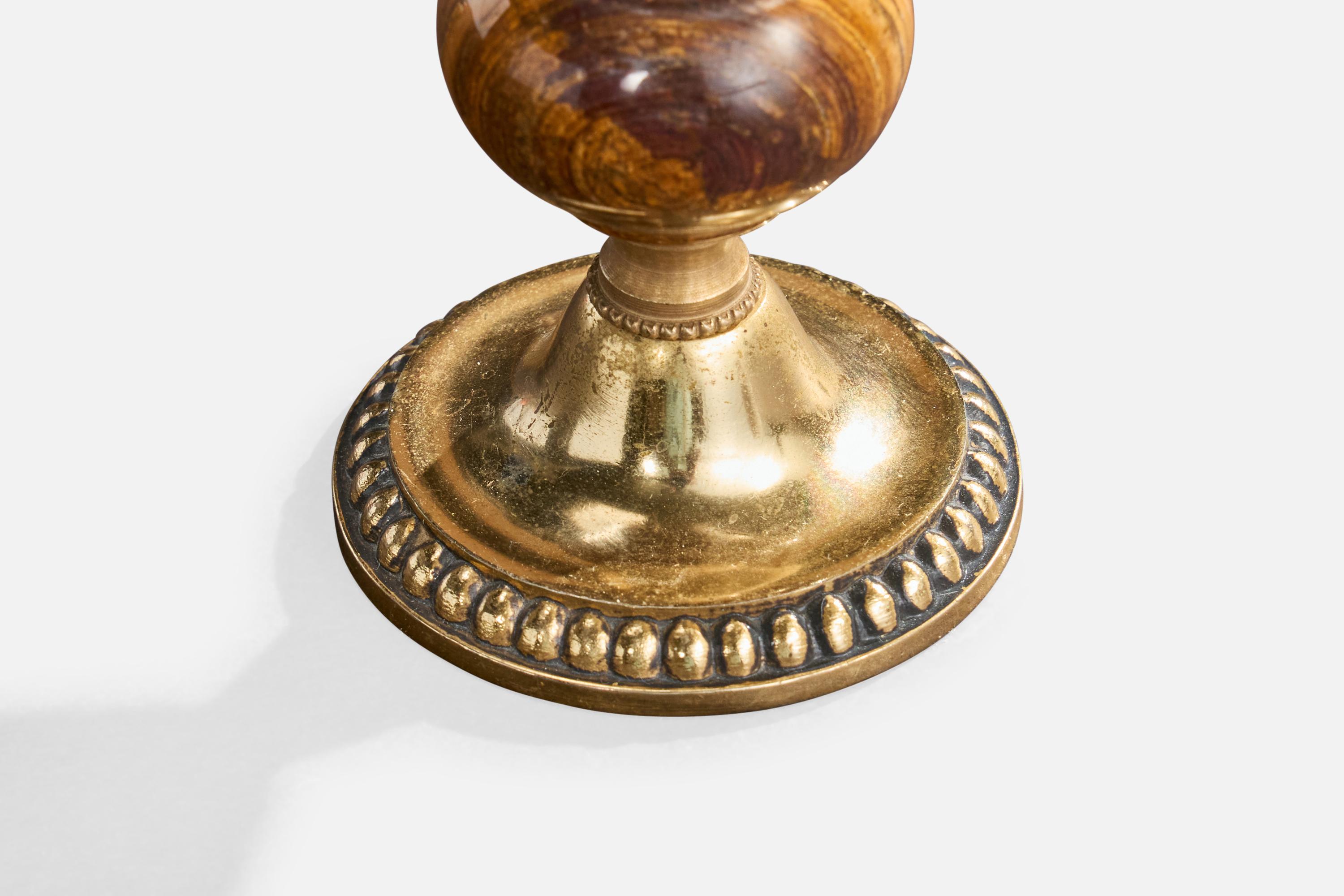 Designer français, lampes de table, laiton, albâtre, tissu, France, années 1930 en vente 1
