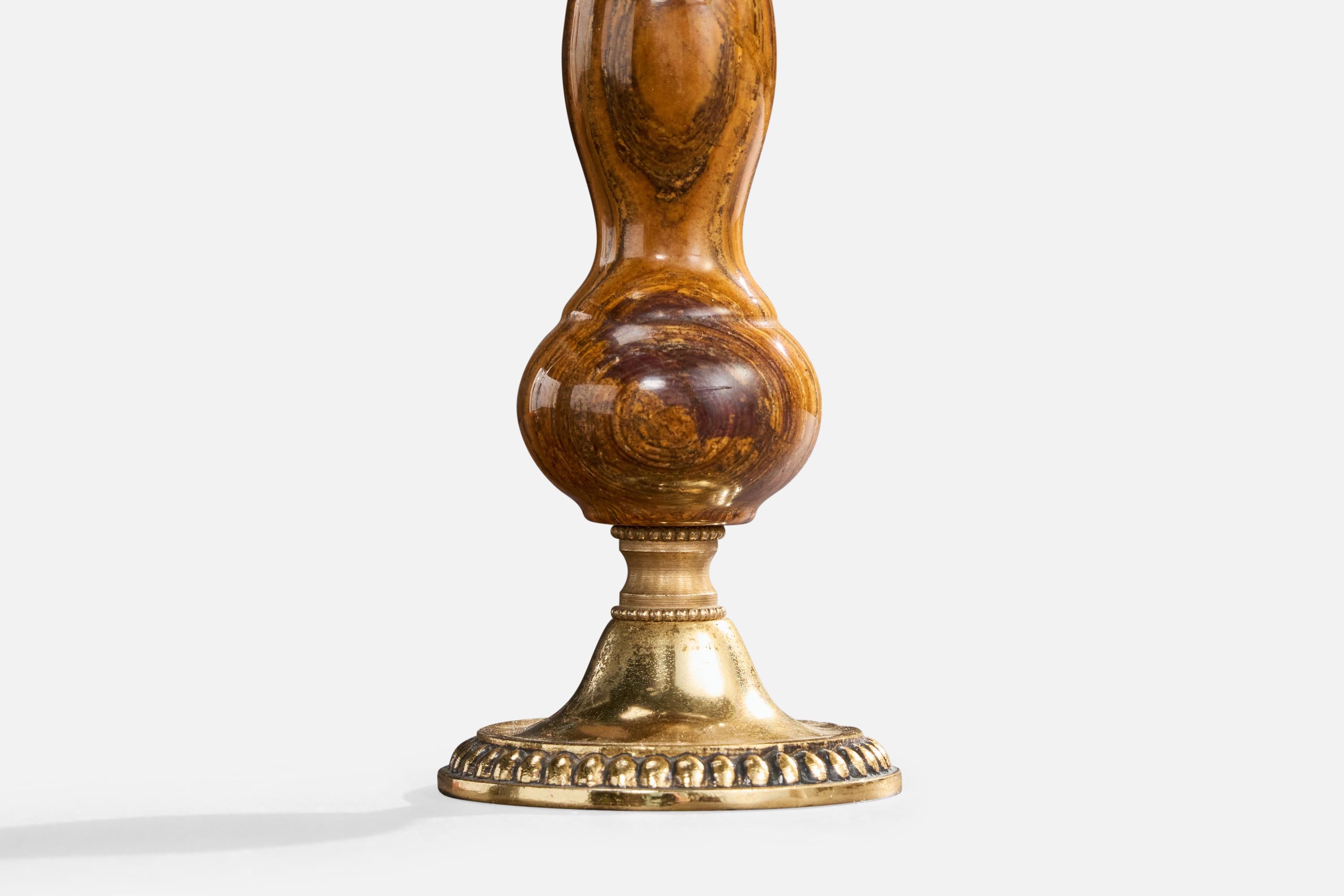 Designer français, lampes de table, laiton, albâtre, tissu, France, années 1930 en vente 2