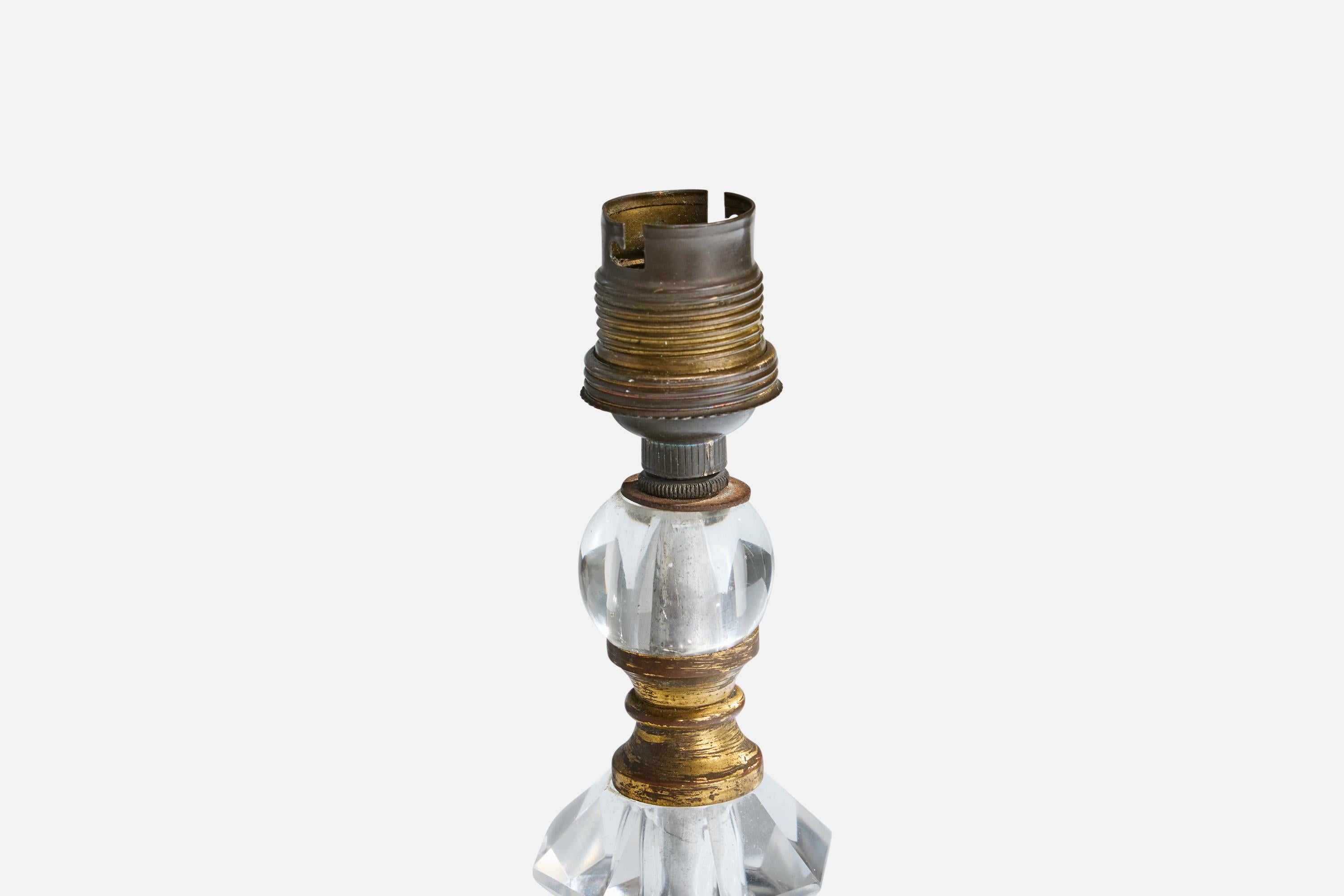 Metà XX secolo Lampade da tavolo di design francese, ottone, vetro, tessuto, Francia, anni '50 in vendita