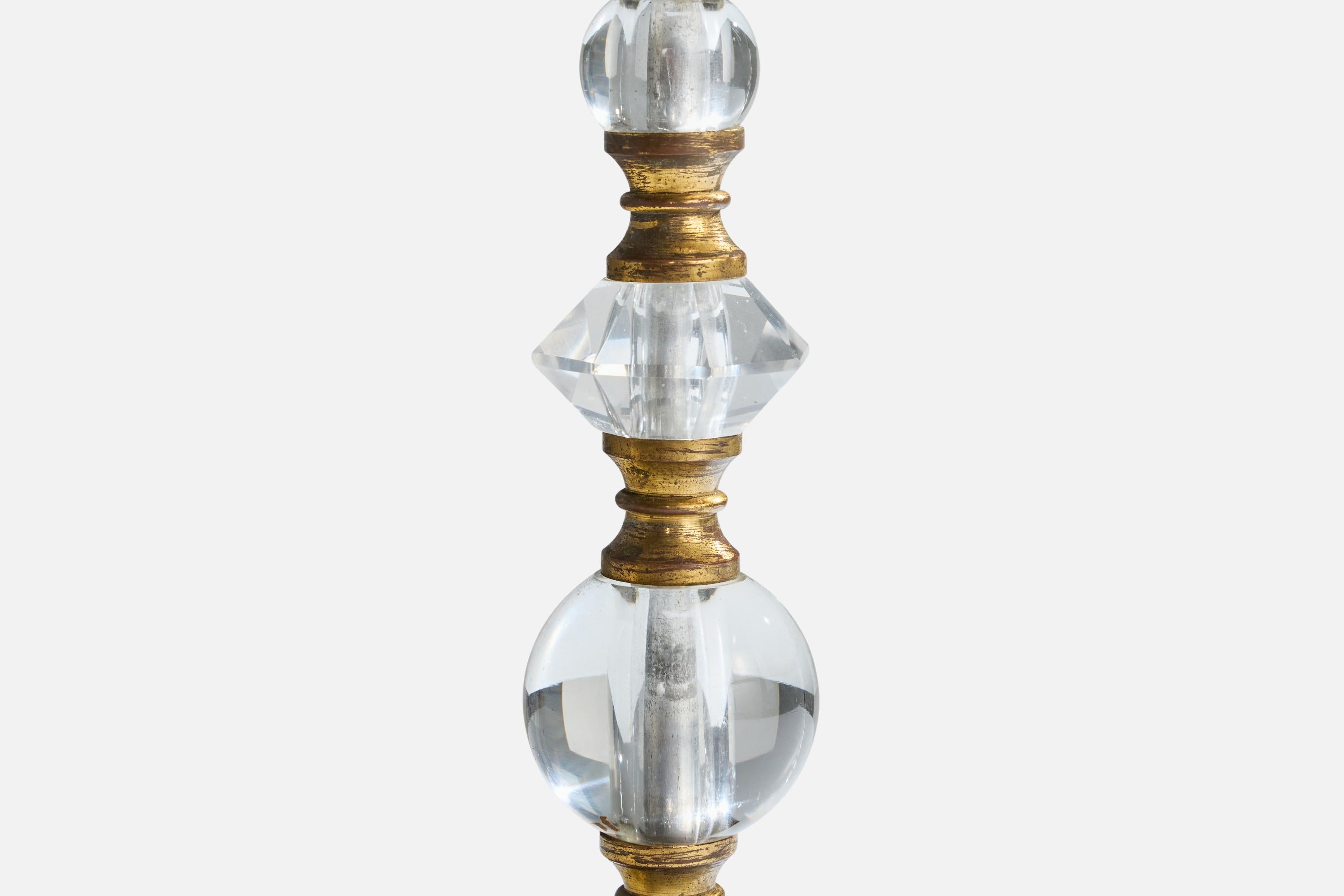 Tessuto Lampade da tavolo di design francese, ottone, vetro, tessuto, Francia, anni '50 in vendita