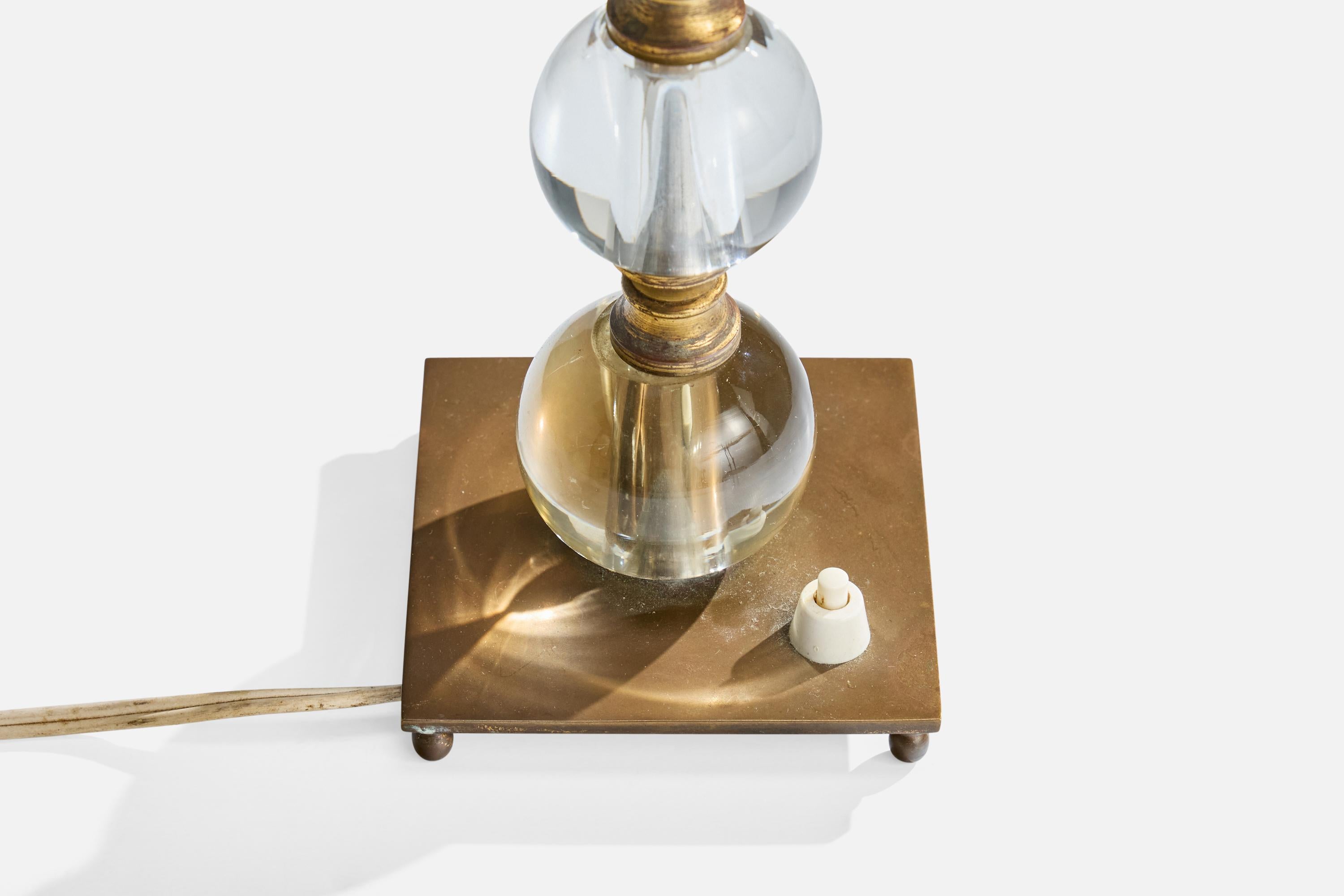 Lampade da tavolo di design francese, ottone, vetro, tessuto, Francia, anni '50 in vendita 1