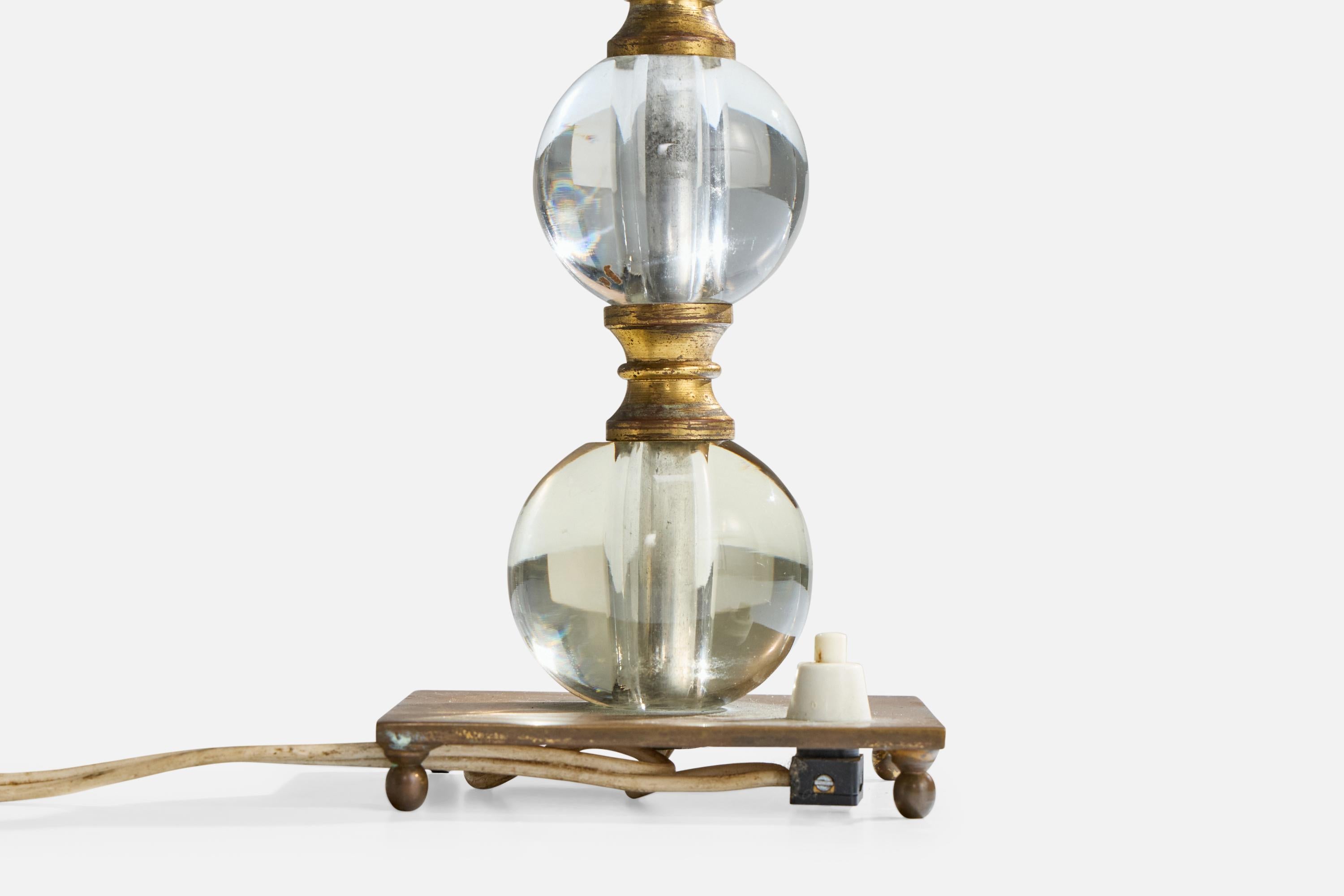 Lampade da tavolo di design francese, ottone, vetro, tessuto, Francia, anni '50 in vendita 2