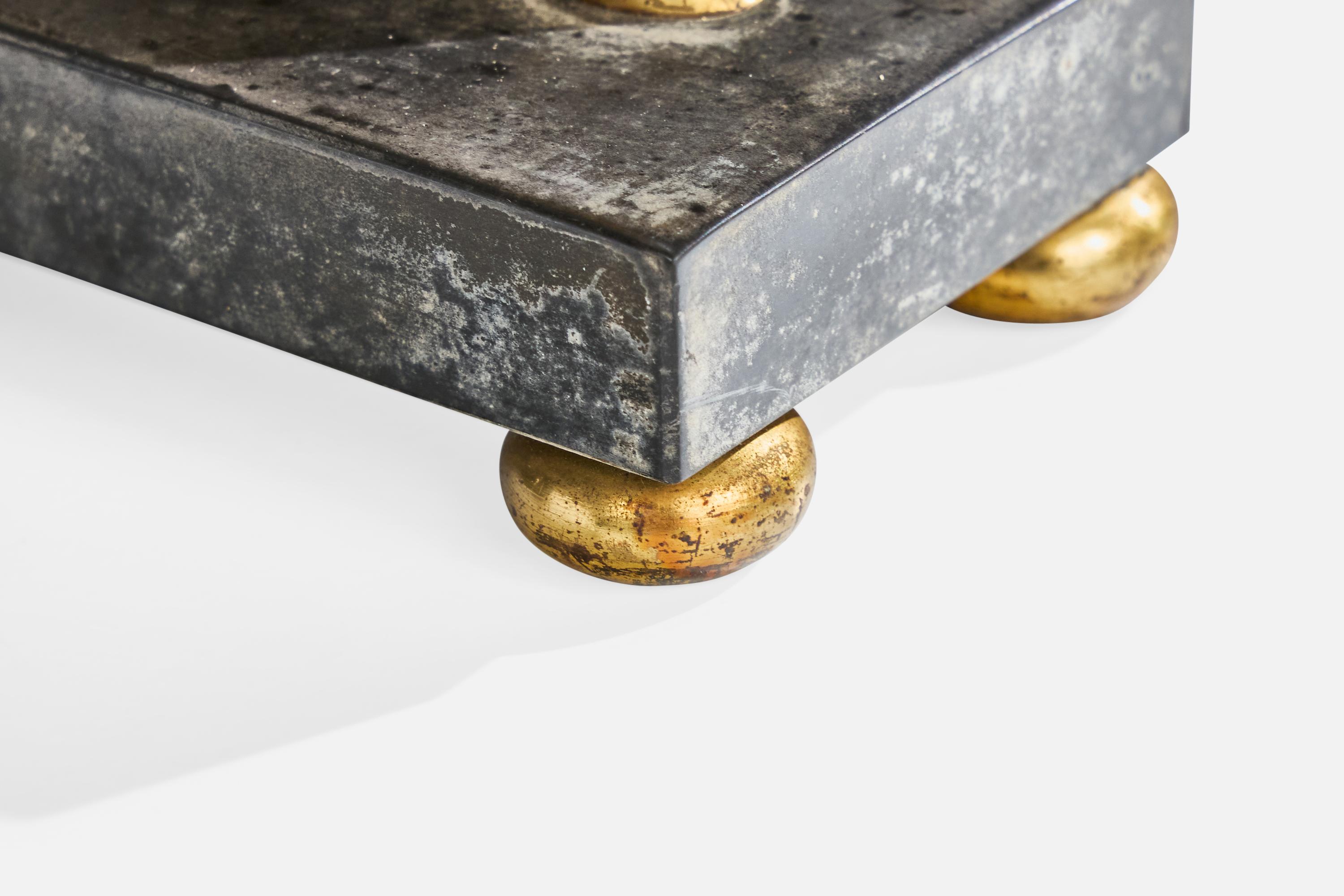 Designer français, lampes de table, laiton, verre, marbre, tissu, France, années 1940 en vente 3