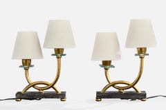 Designer français, lampes de table, laiton, verre, marbre, tissu, France, années 1940