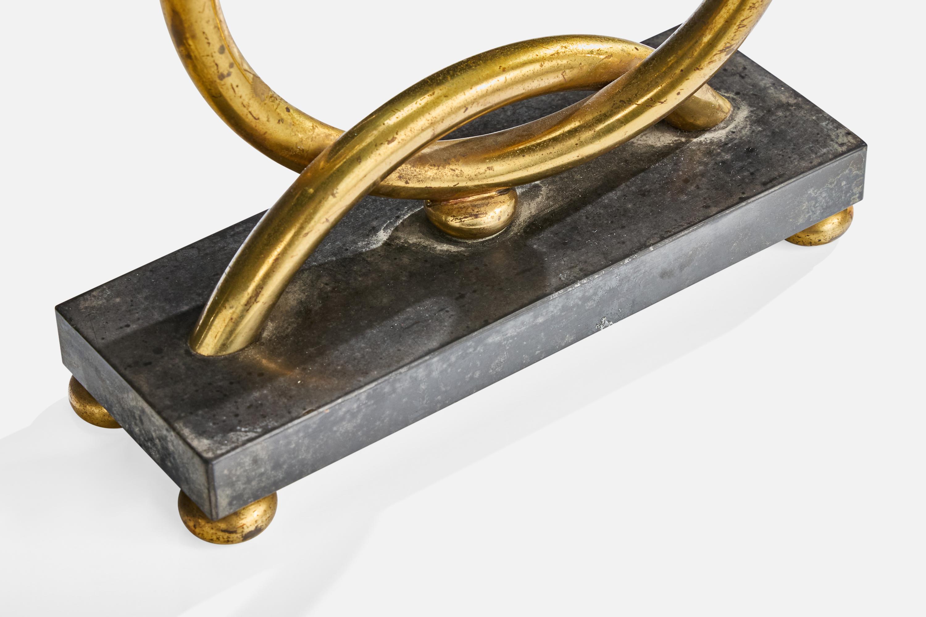 Designer français, lampes de table, laiton, verre, marbre, tissu, France, années 1940 en vente 1