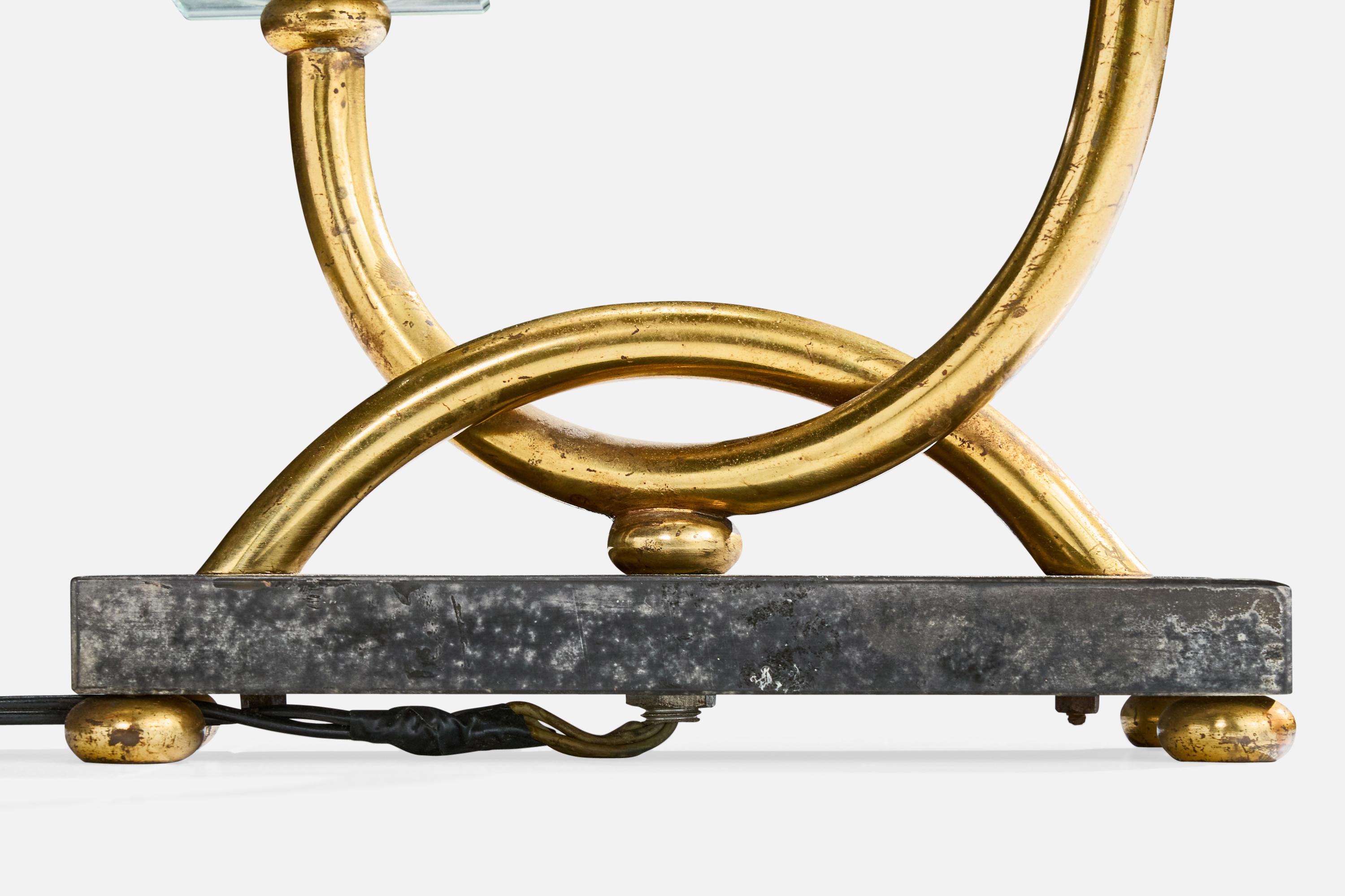 Designer français, lampes de table, laiton, verre, marbre, tissu, France, années 1940 en vente 2