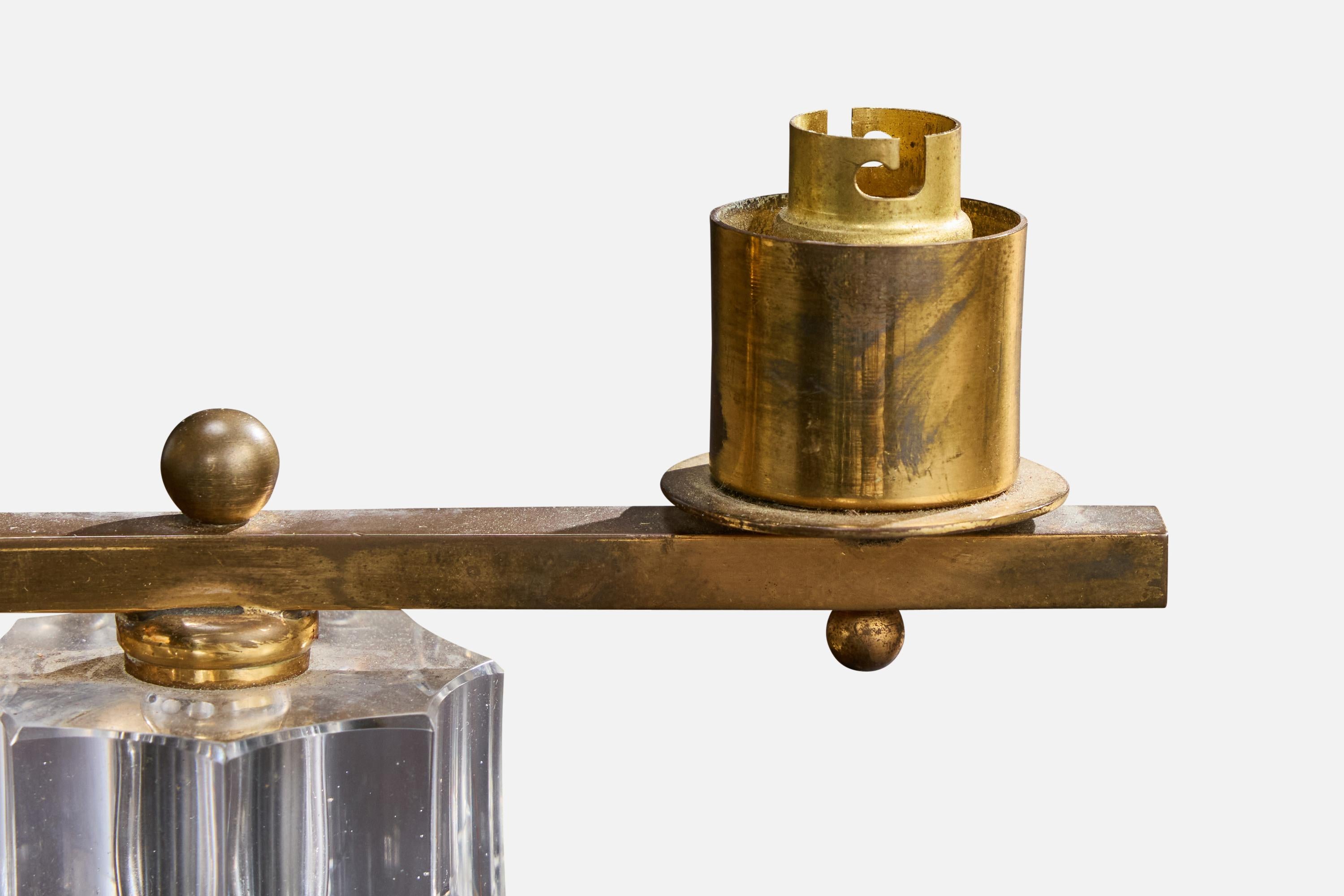 Metà XX secolo Lampade da tavolo di design francese, ottone, marmo, acrilico, tessuto, Francia, anni '50 in vendita