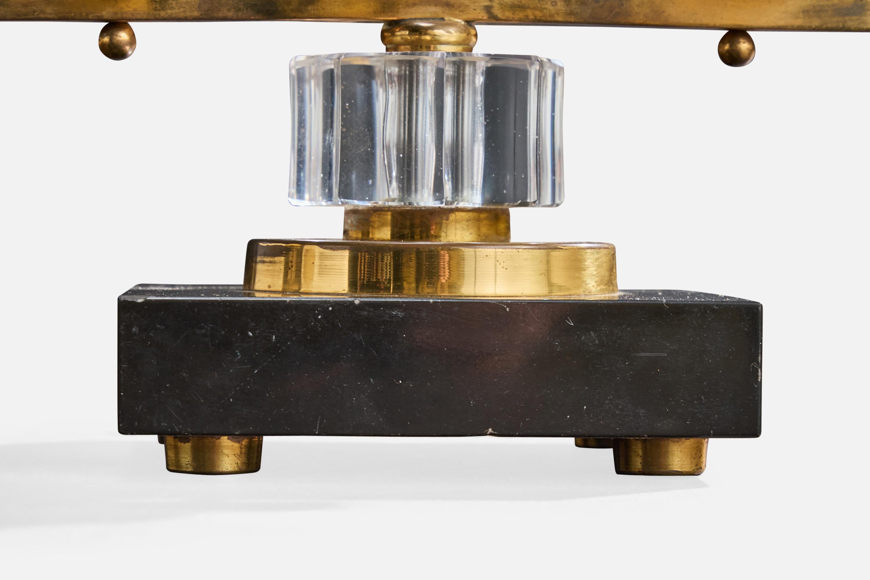 Lampade da tavolo di design francese, ottone, marmo, acrilico, tessuto, Francia, anni '50 in vendita 2