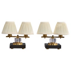 French Designer, Table Lamps, Brass, Marble, Acrylic, Fabric, France, 1950s