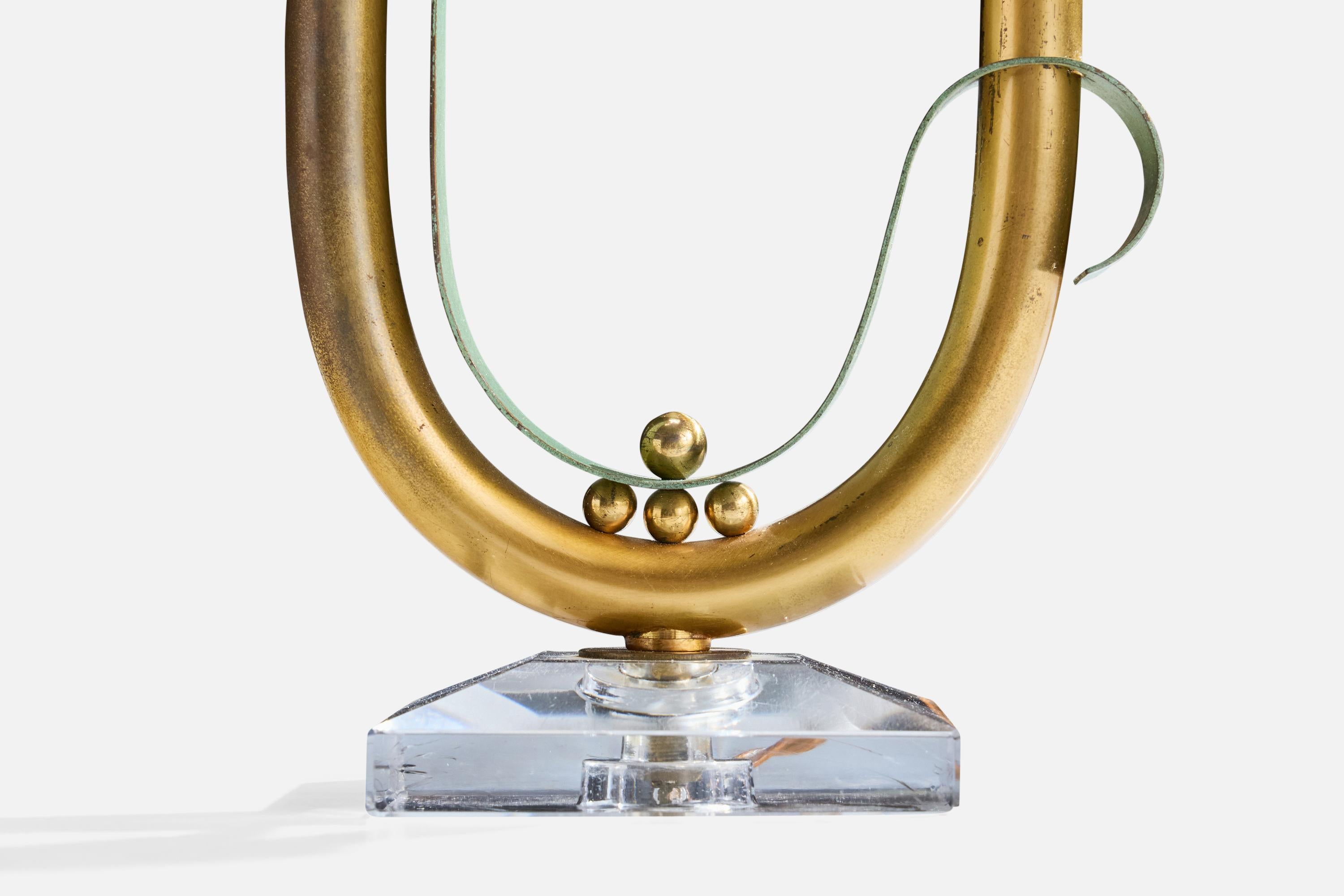 Designer français, lampes de table, laiton, métal, acrylique, tissu, France, années 1950 en vente 2