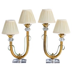 French Designer, Table Lamps, Brass, Metal, Acrylic, Fabric, France, 1950s