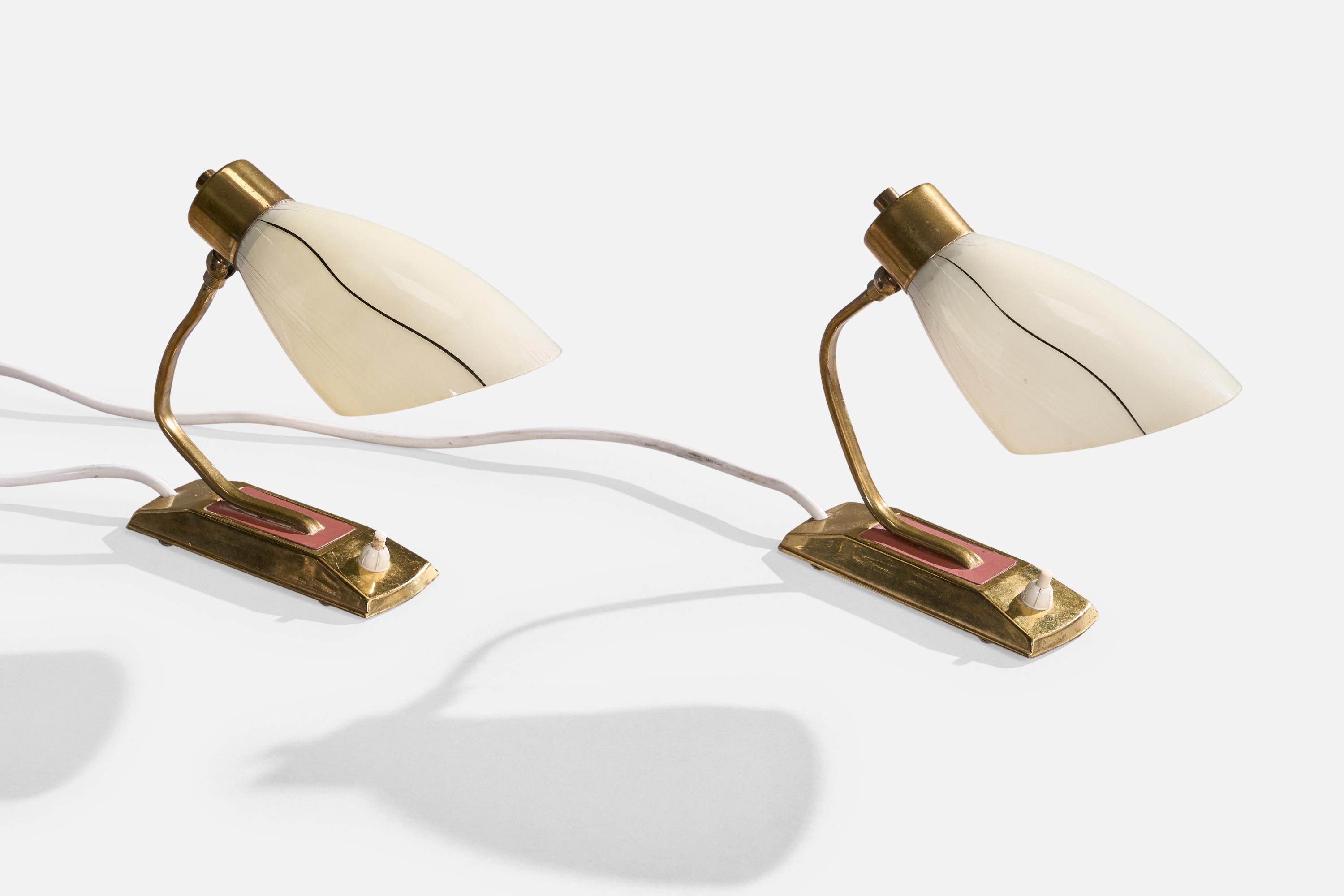 Mid-20th Century French Designer, Table Lamps, Brass, Metal, Glass, France, 1950s For Sale
