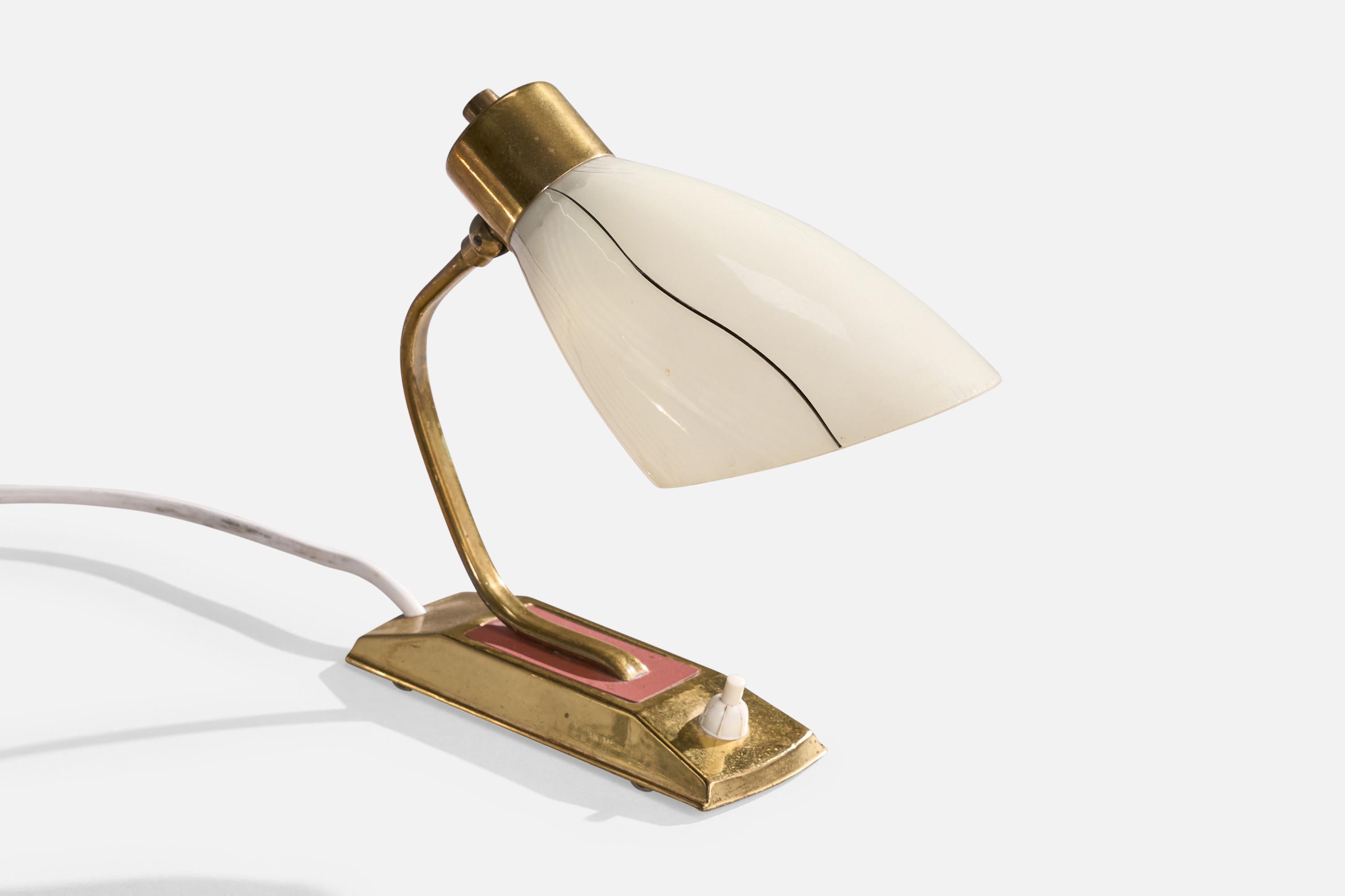 French Designer, Table Lamps, Brass, Metal, Glass, France, 1950s For Sale 1