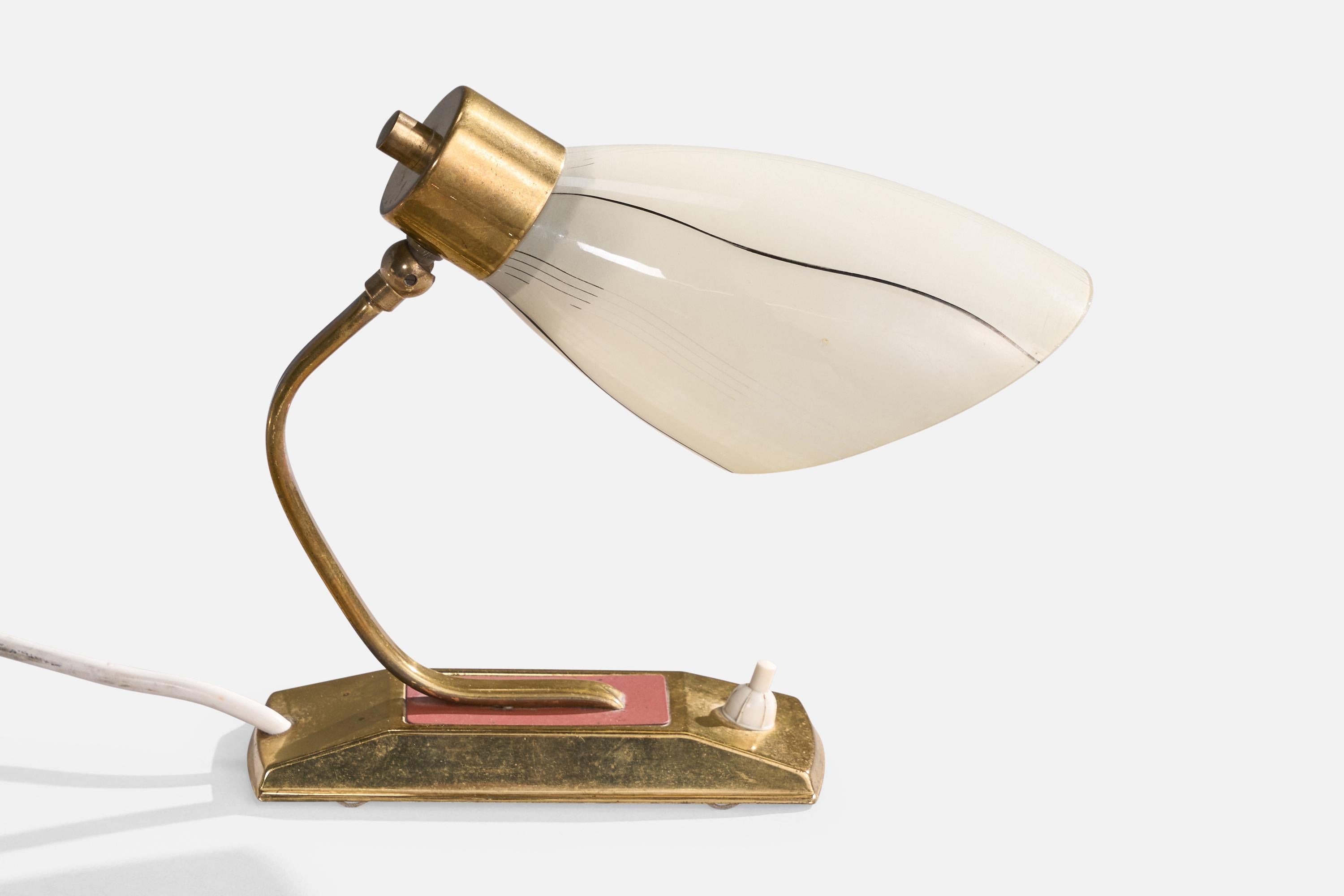 French Designer, Table Lamps, Brass, Metal, Glass, France, 1950s For Sale 2