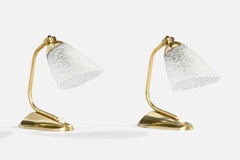 French Designer, Table Lamps, Brass, Plastic Resin, France, 1950s