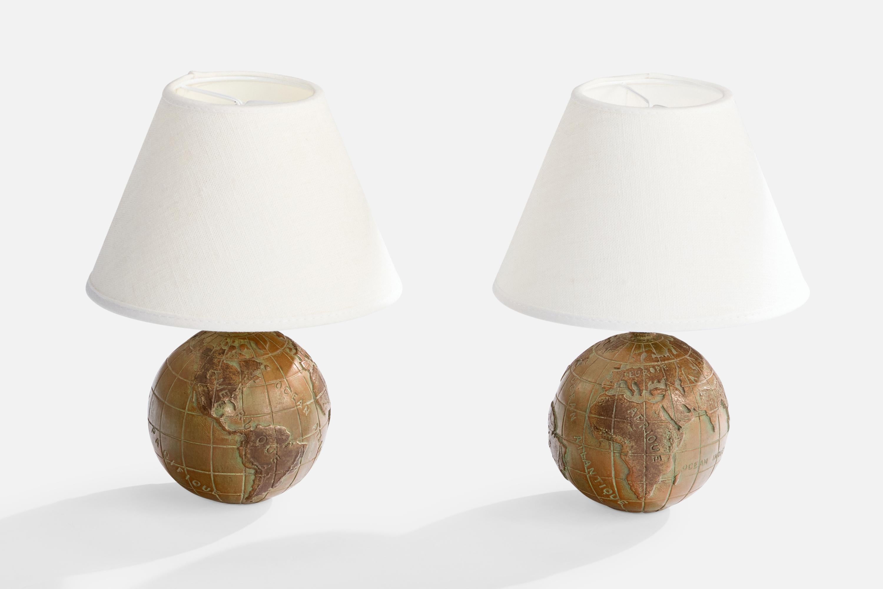 Francese Designer francese, lampade da tavolo, bronzo, Francia, anni '40 in vendita