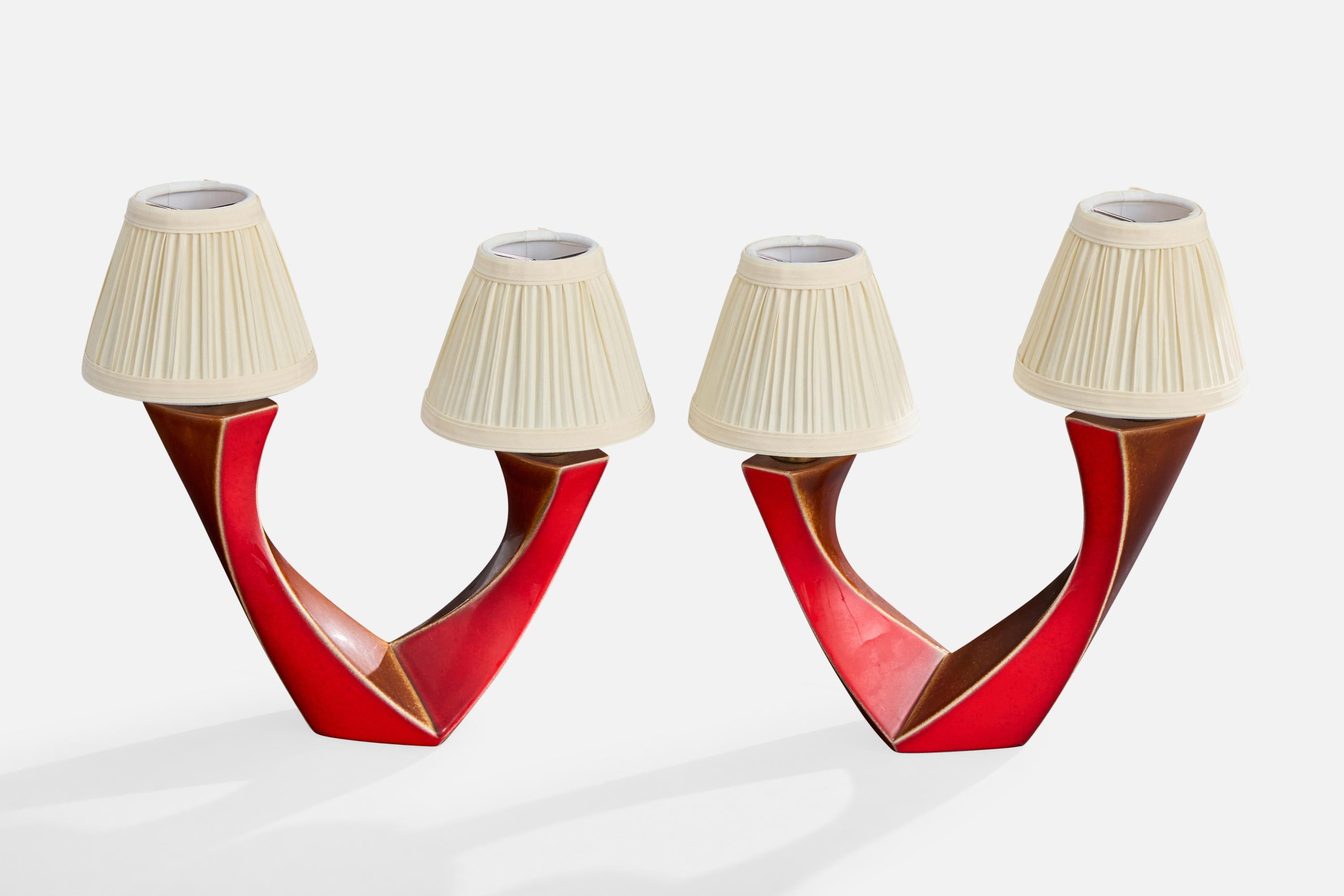 Français Designer français, lampes de table, céramique, laiton, tissu, France, années 1960 en vente