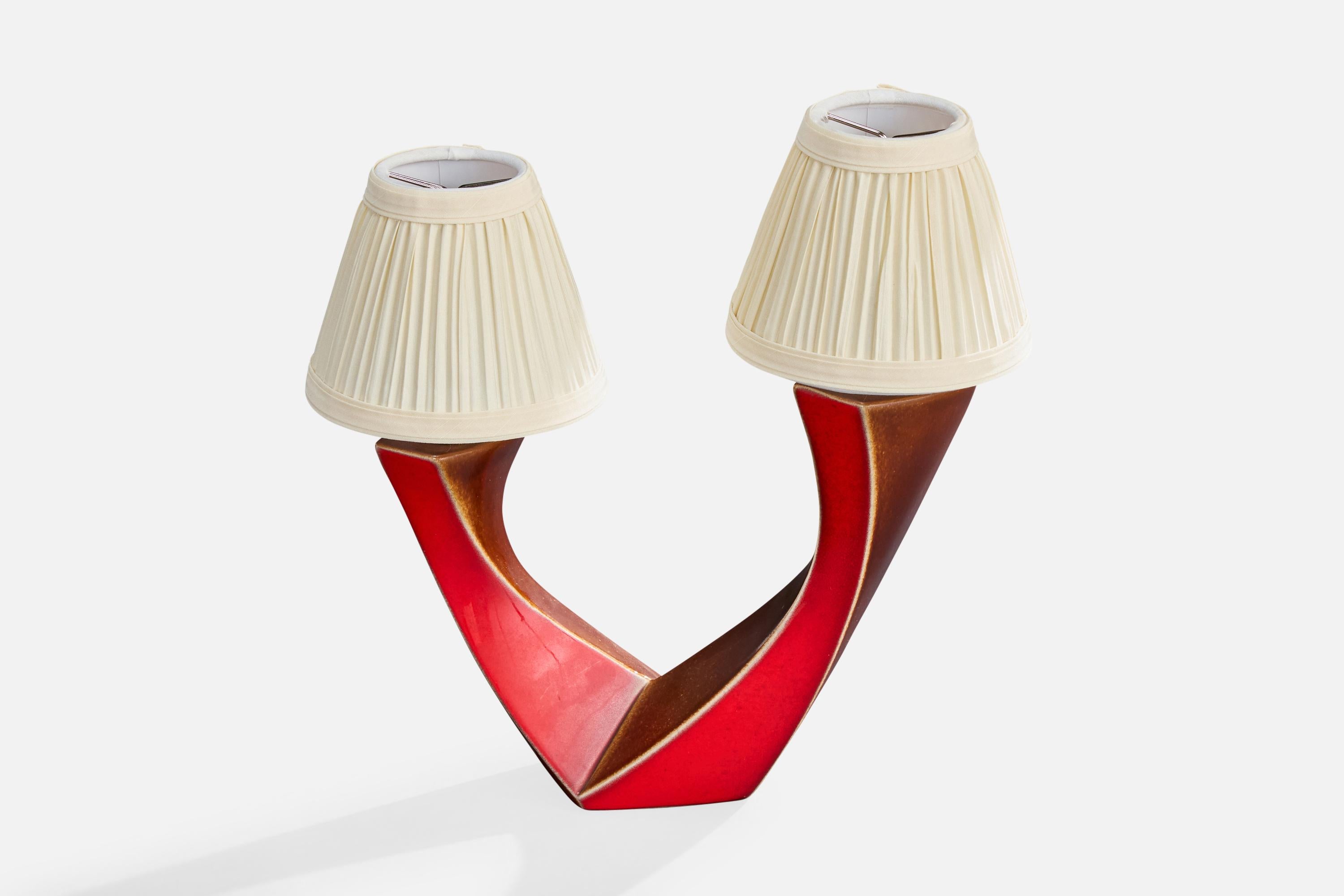 Milieu du XXe siècle Designer français, lampes de table, céramique, laiton, tissu, France, années 1960 en vente