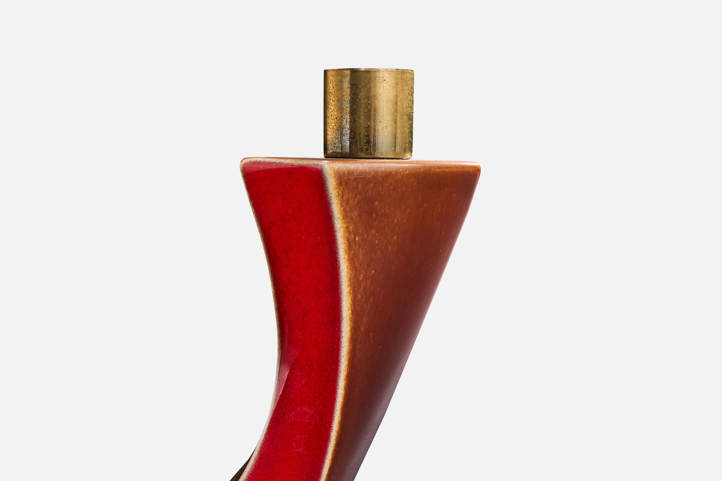 Designer français, lampes de table, céramique, laiton, tissu, France, années 1960 en vente 2