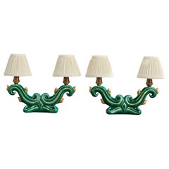 Diseñador francés, Lámparas de mesa, Cerámica, Latón, Tela, Francia, Años 60