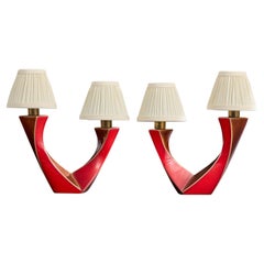 French Designer, Table Lamps, Ceramic, Brass, Fabric, France, 1960s