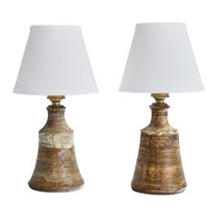 French Designer, Table Lamps, Ceramic, Brass, France, 1950s