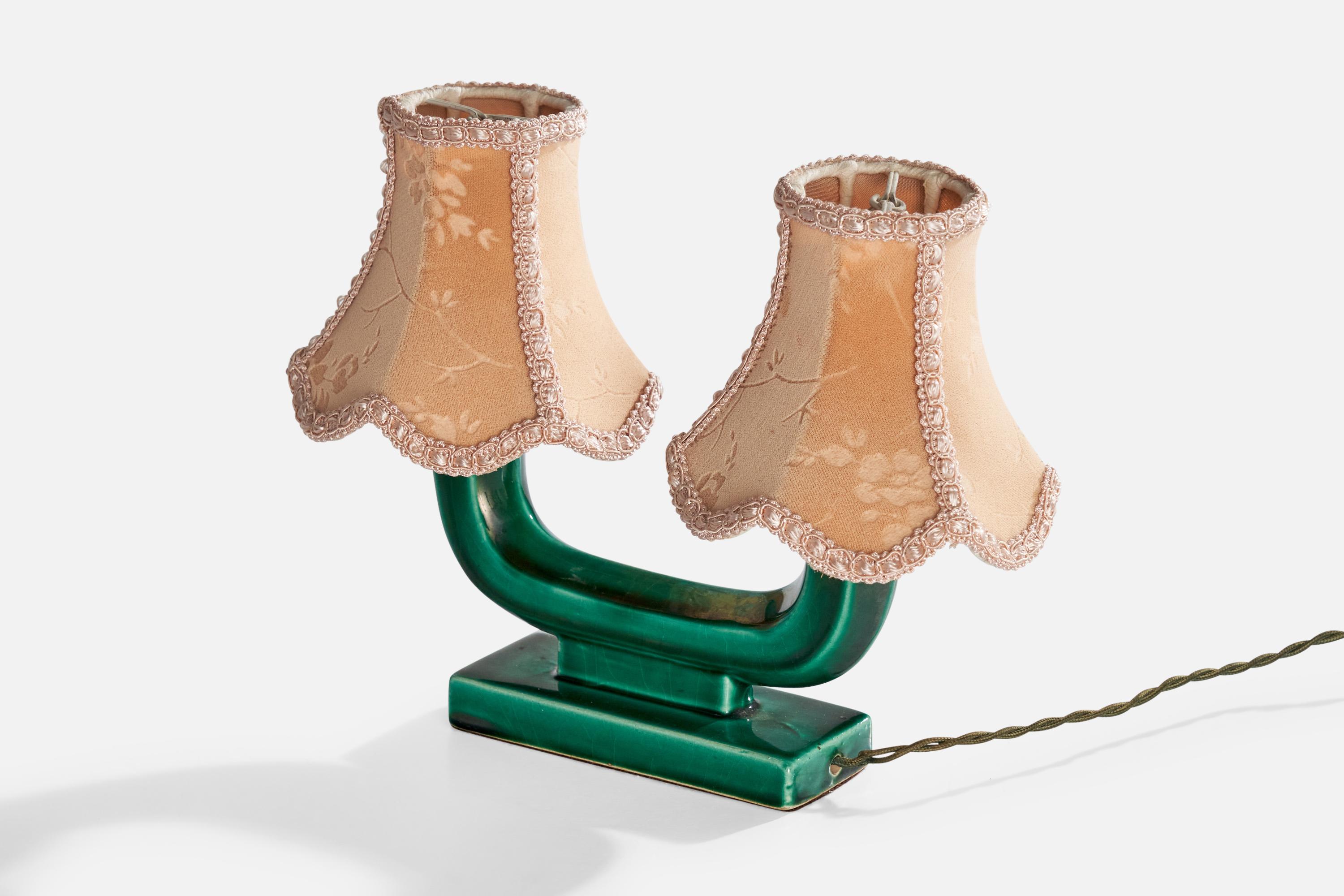 Metà XX secolo Designer francese, lampade da tavolo, ceramica, tessuto, Francia, anni '50 in vendita